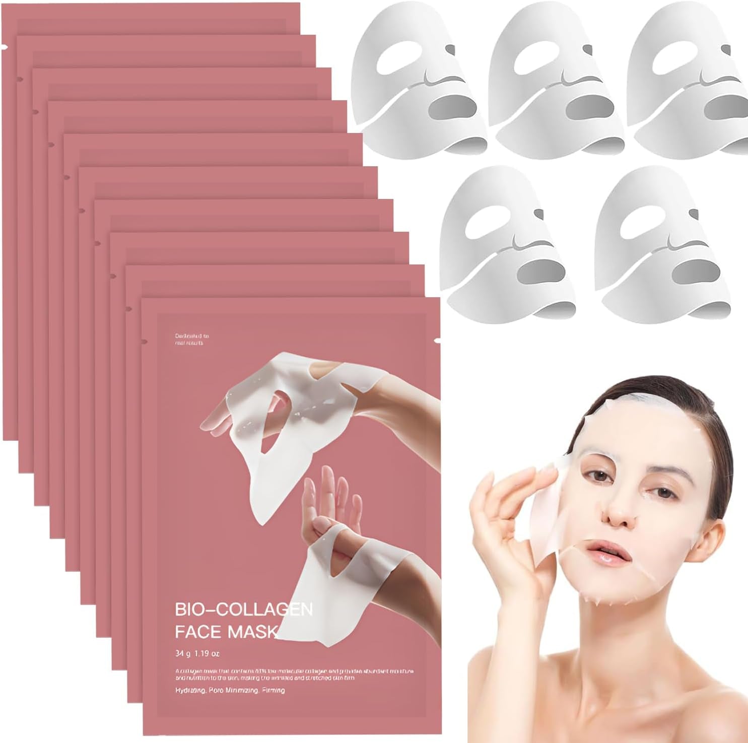 10PCS Mask Collagen, Collagen Real Deep Mask, Masque Collagene Visage, Korean Masque Collagene Visage Real Deep Mas-K, Masqu-E De Nuit Anti-Rides, Pore Minimizing Elasticity Improvem.