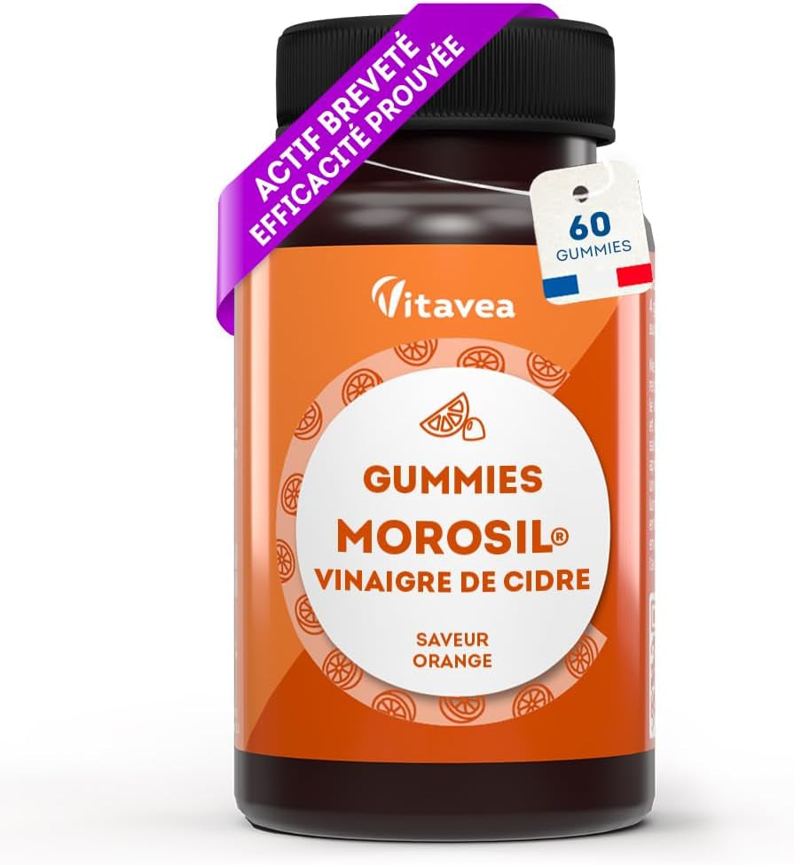 Gummies Morosil® 400 mg et Vinaigre de Cidre - Efficacité Scientifiquement Prouvée du Morosil®, Actif Breveté - Saveur Orange - Convient aux Vegans - 60 unités -