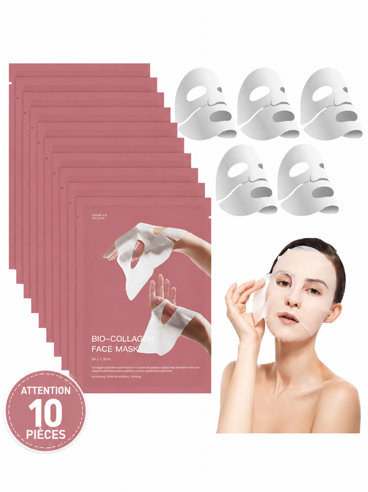 10PCS Mask Collagen, Collagen Real Deep Mask, Masque Collagene Visage, Korean Masque Collagene Visage Real Deep Mas-K, Masqu-E De Nuit Anti-Rides, Pore Minimizing Elasticity Improvem.